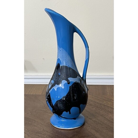 Paden City Artware Ceramic Pitcher Vase Modern Farmhouse Country Boho Blue - Picture 3 of 10